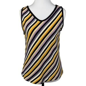 St John Knit Shell Tank Top Womens S Multicolor Diagonal Striped V Neck USA